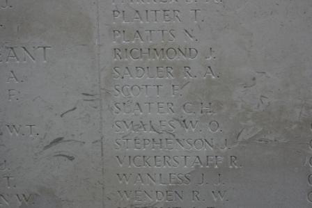 Charles Henry Slater name on Menin Gate panel