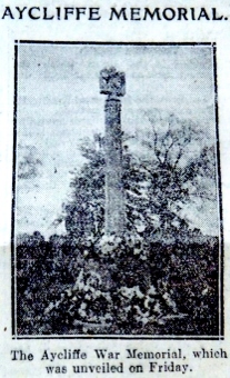 Aycliffe War Memorial unveild October 11 1922