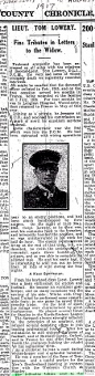 Thomas Lowery 2nd Lieutenant WW1