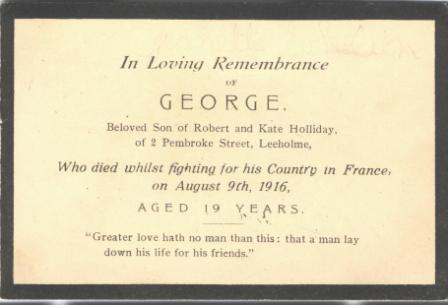George Holliday Memorial Card