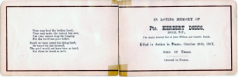 Herbert Dodd's In Memoroiam Card WW1