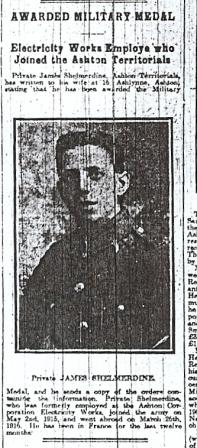 James Shelmerdine newspaper article on winning Military Medal