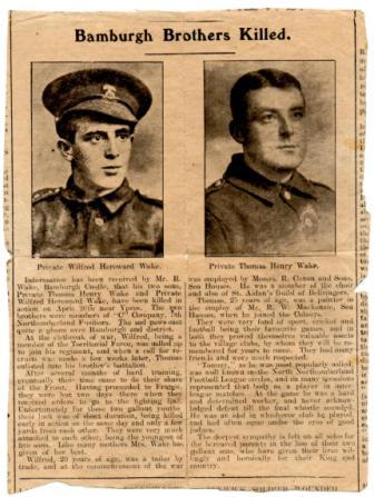 Thomas Henry Wake and Wifred Hereward WAke newspaper article