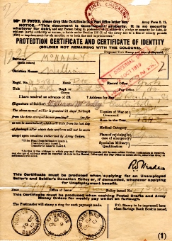 William McNally WW1 Protection Certificate