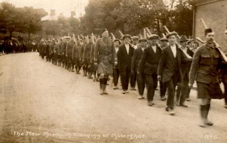 WW1 New Recruits marching at Aldershot
