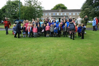 Pupils assemble for group photograph