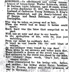 Walter Robinson In Memoriam Roll of Honour, 21 September, 1918